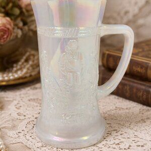 Vtg 1950s FEDERAL Moonglow Glass Beer Stein 10 oz | Tavern Scene, Opalescent